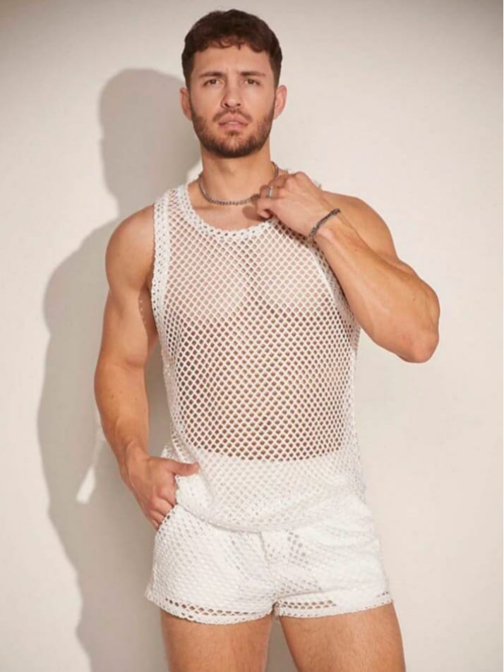 Men's Casual Mesh Sleepwear Tank Top & Short Set
